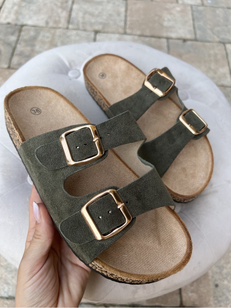 Ciabatte birk doppia fibbia verdi