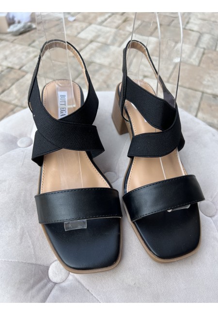 Sandali tacco largo cinturini elastici neri