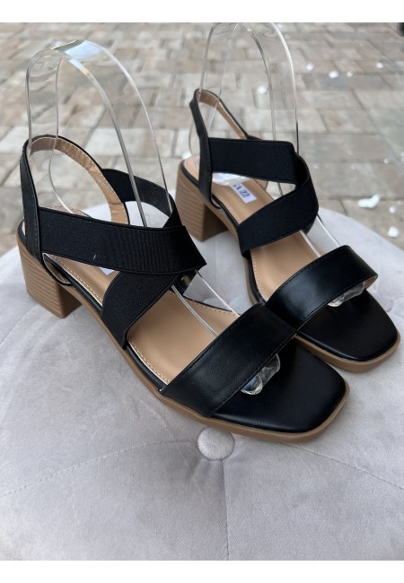 Sandali tacco largo cinturini elastici neri