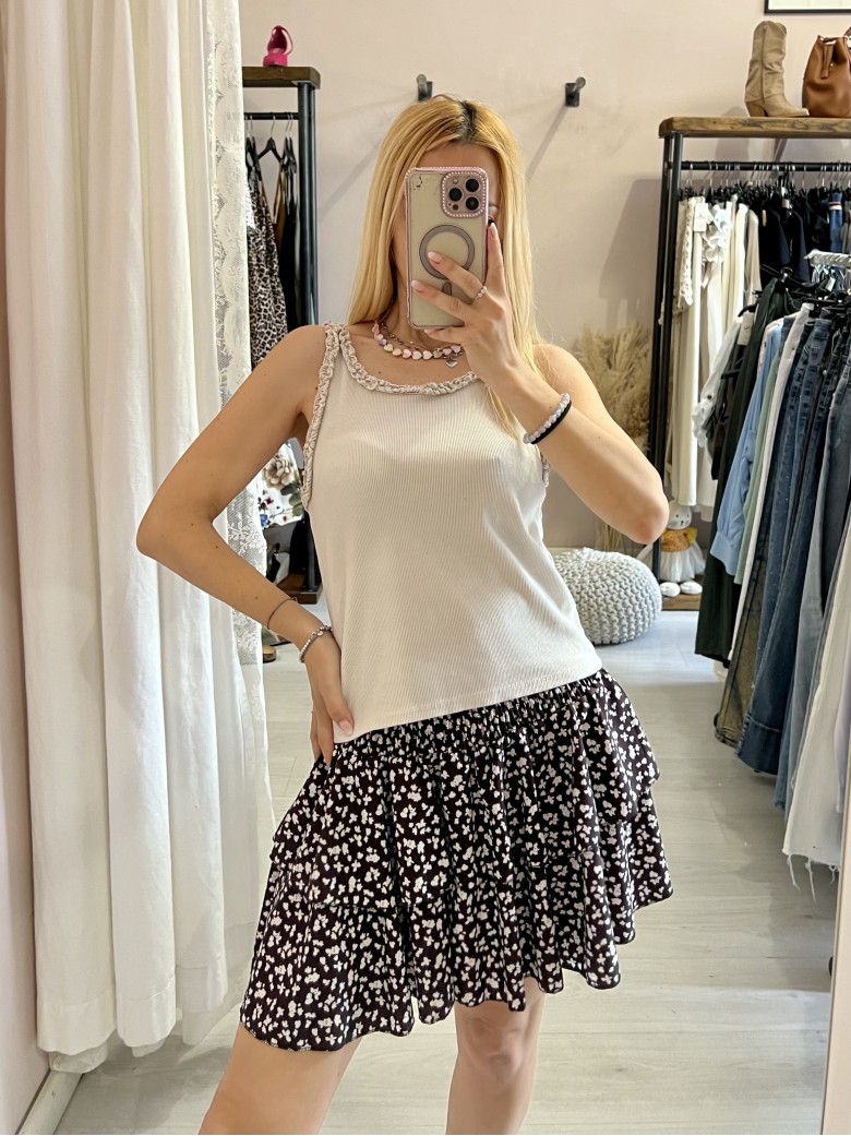 Canotta bordino arricciato beige