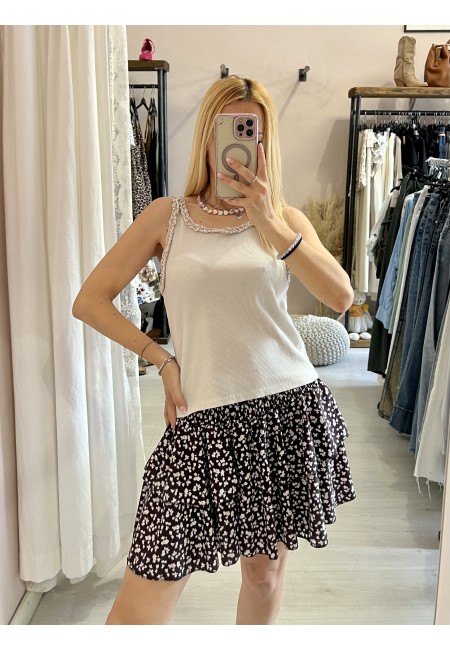 Canotta bordino arricciato beige