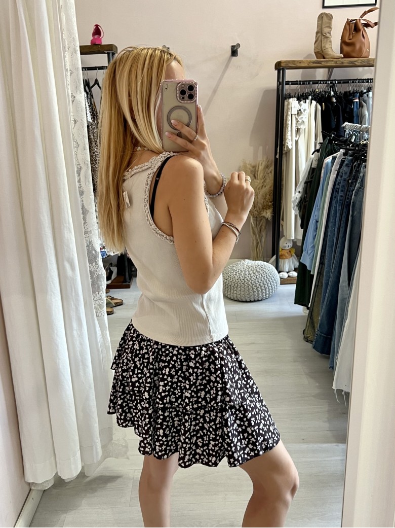 Canotta bordino arricciato beige