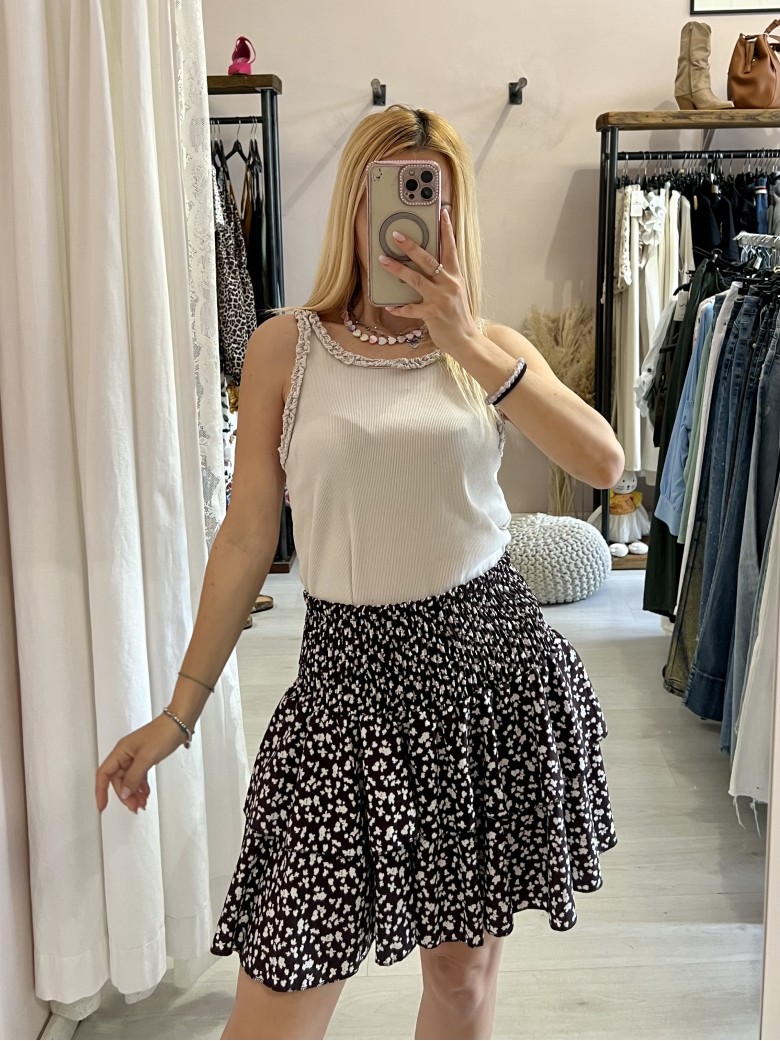 Canotta bordino arricciato beige