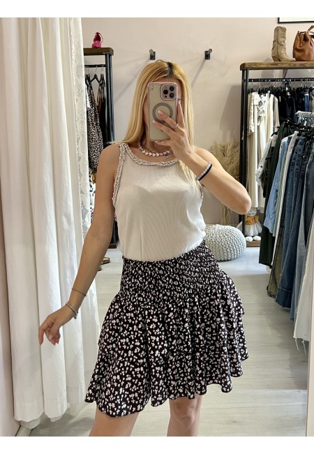 Canotta bordino arricciato beige