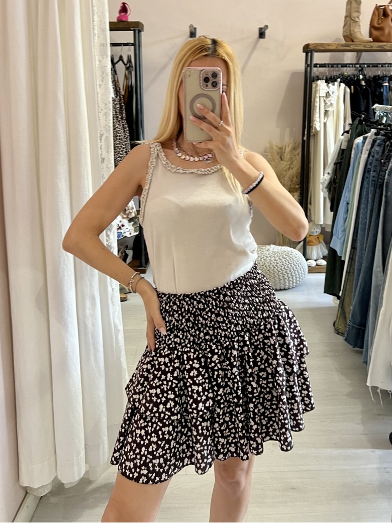 Canotta bordino arricciato beige