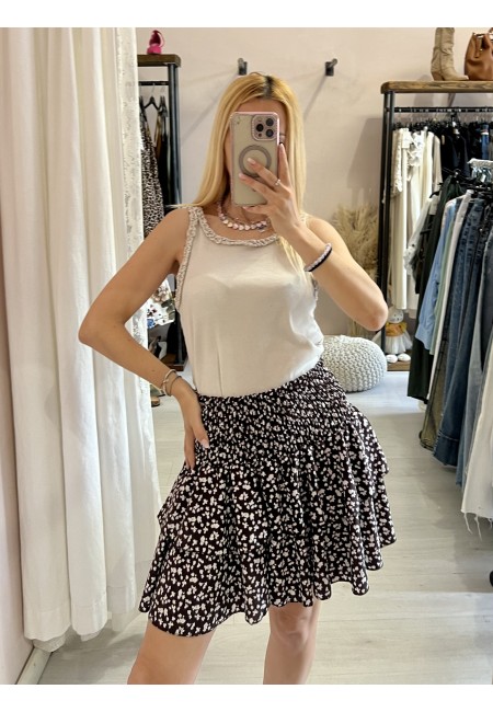 Canotta bordino arricciato beige