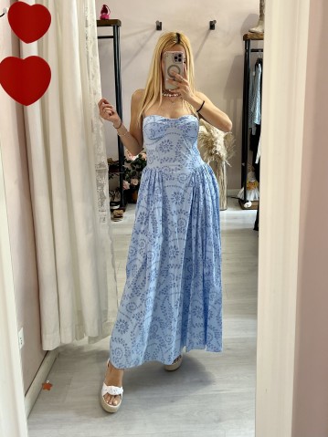 Vestito MAIORI lungo azzurro in sangallo