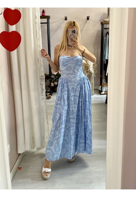 Vestito MAIORI lungo azzurro in sangallo