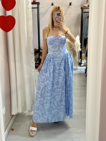 Vestito MAIORI lungo azzurro in sangallo 2