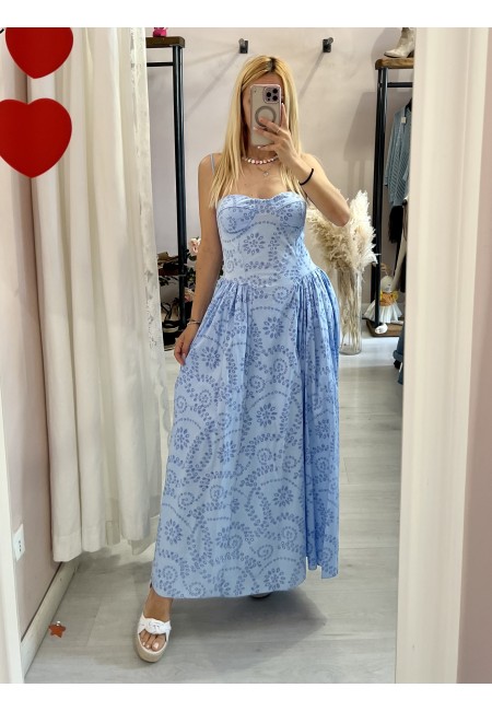Vestito MAIORI lungo azzurro in sangallo
