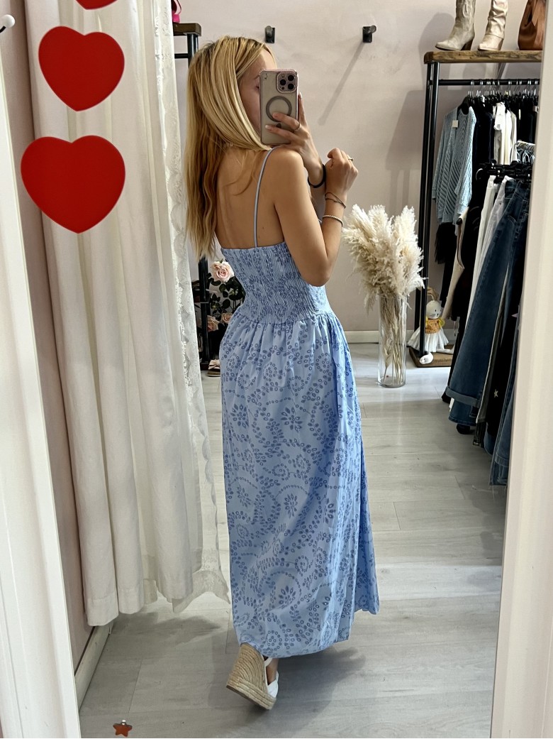 Vestito MAIORI lungo azzurro in sangallo