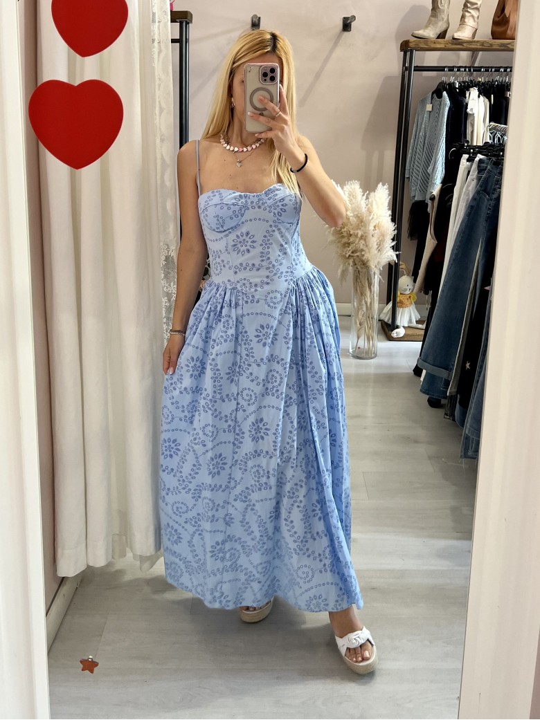 Vestito MAIORI lungo azzurro in sangallo