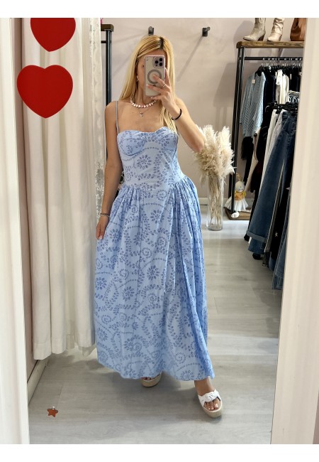 Vestito MAIORI lungo azzurro in sangallo
