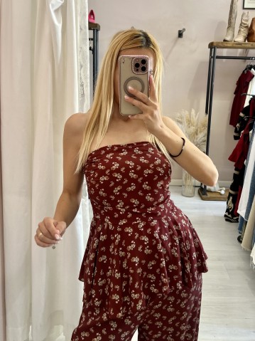 Top Sierra a fascia fiorellini bordeaux