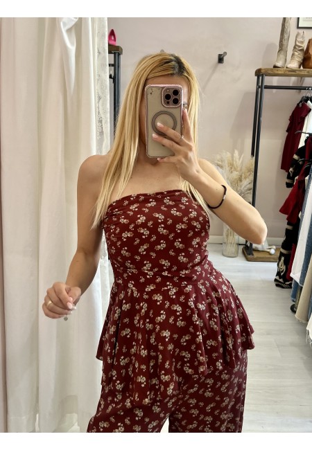 Top Sierra a fascia fiorellini bordeaux