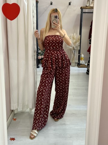 Top Sierra a fascia fiorellini bordeaux 2