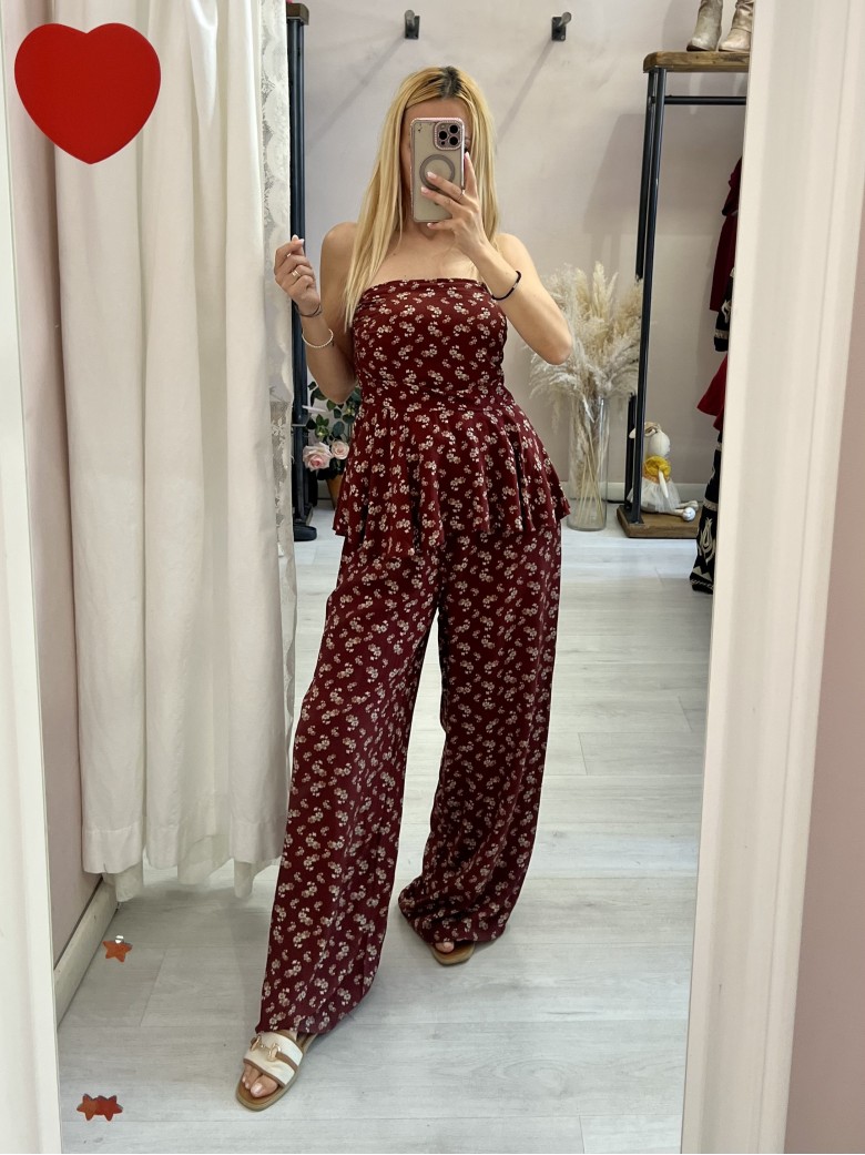 Top Sierra a fascia fiorellini bordeaux