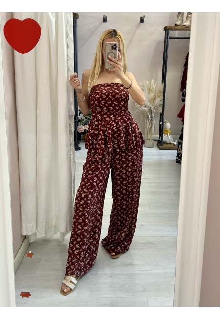 Top Sierra a fascia fiorellini bordeaux