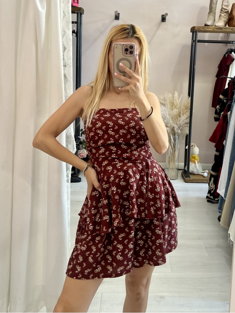 Top Sierra a fascia fiorellini bordeaux