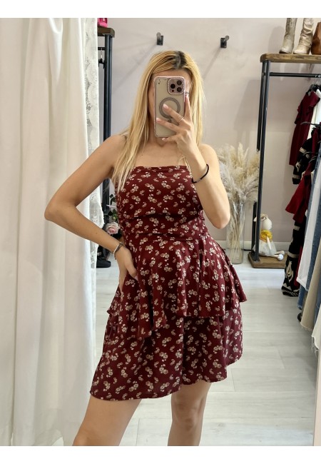 Top Sierra a fascia fiorellini bordeaux