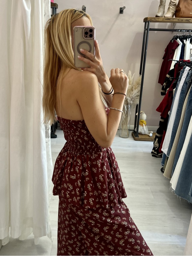 Top Sierra a fascia fiorellini bordeaux