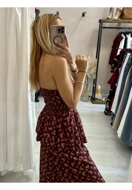 Top Sierra a fascia fiorellini bordeaux