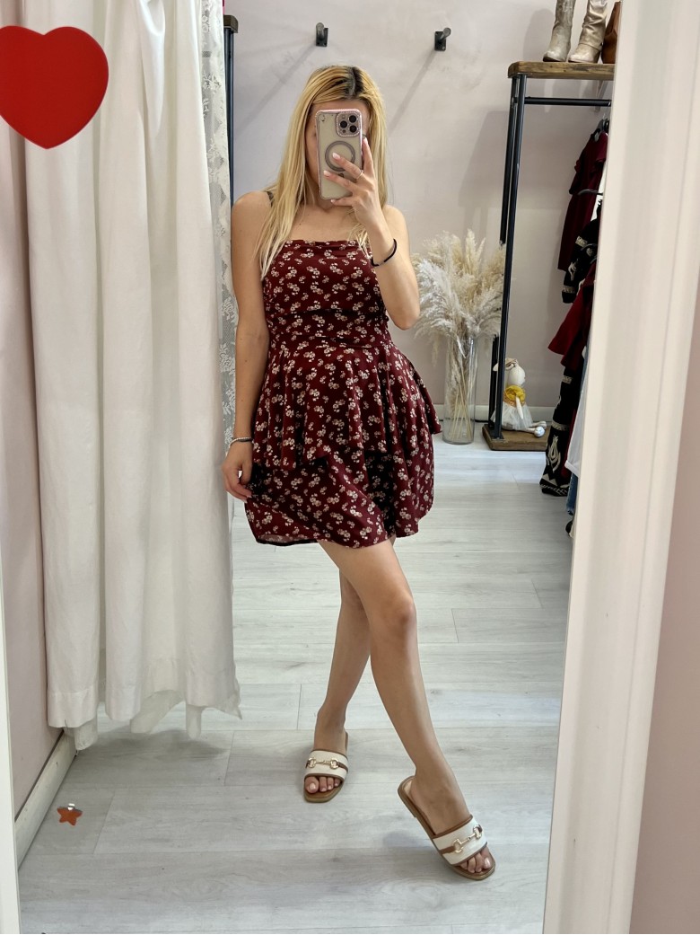 Top Sierra a fascia fiorellini bordeaux