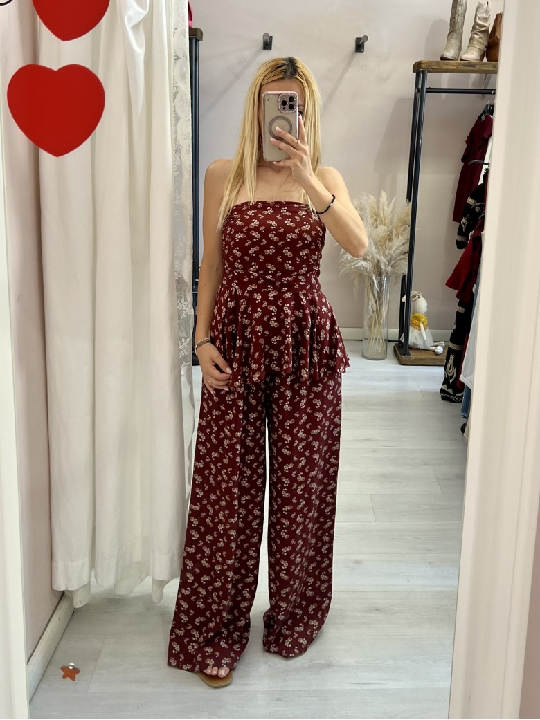 Top Sierra a fascia fiorellini bordeaux