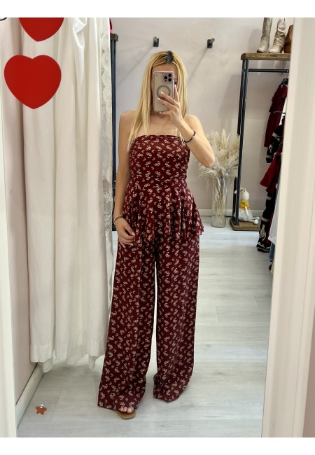 Top Sierra a fascia fiorellini bordeaux