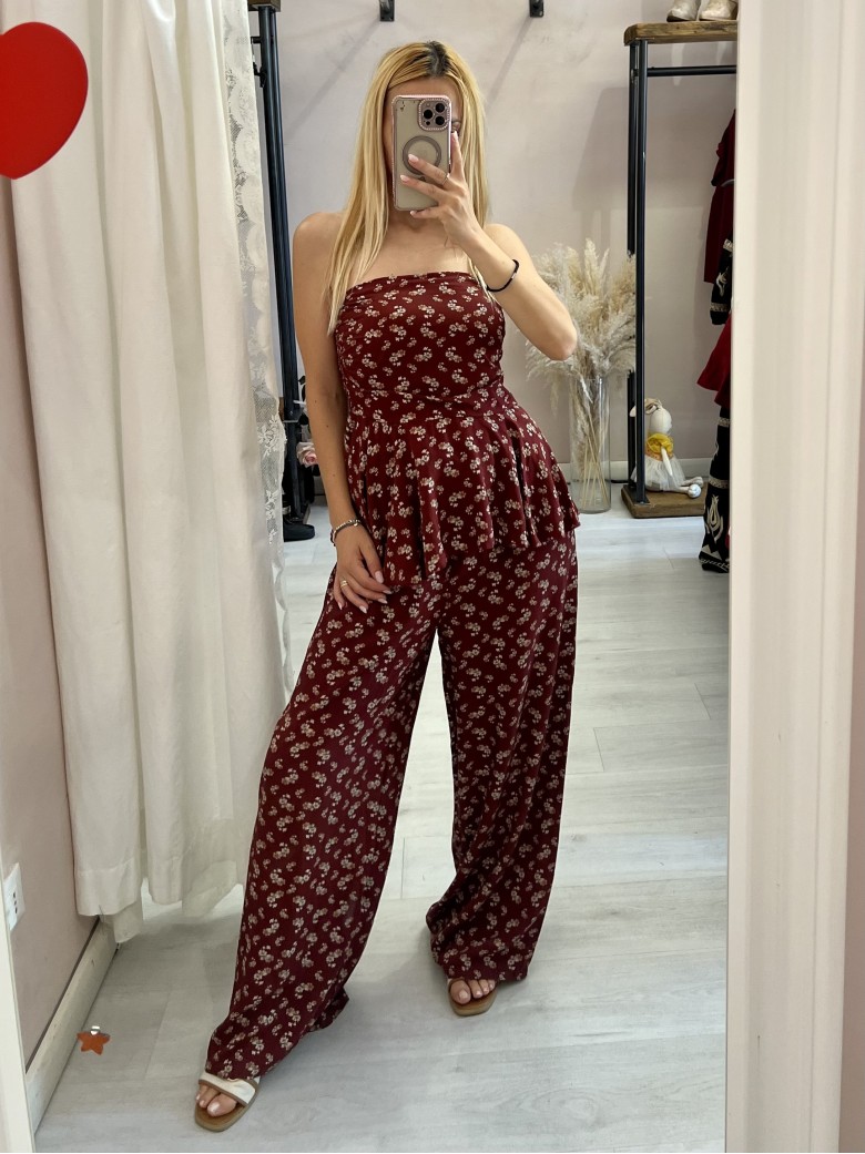 Top Sierra a fascia fiorellini bordeaux