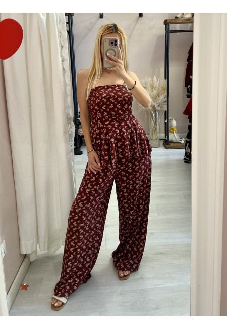 Top Sierra a fascia fiorellini bordeaux