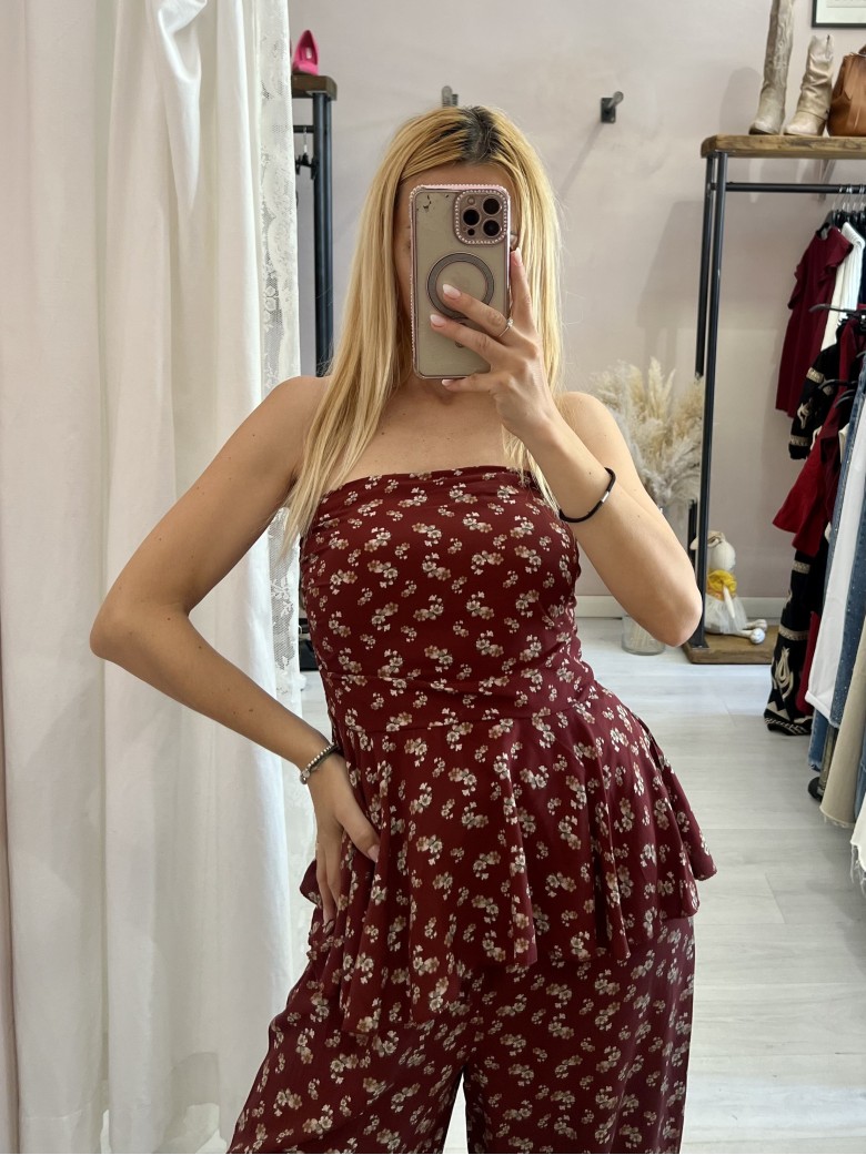 Top Sierra a fascia fiorellini bordeaux