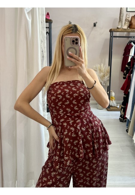 Top Sierra a fascia fiorellini bordeaux