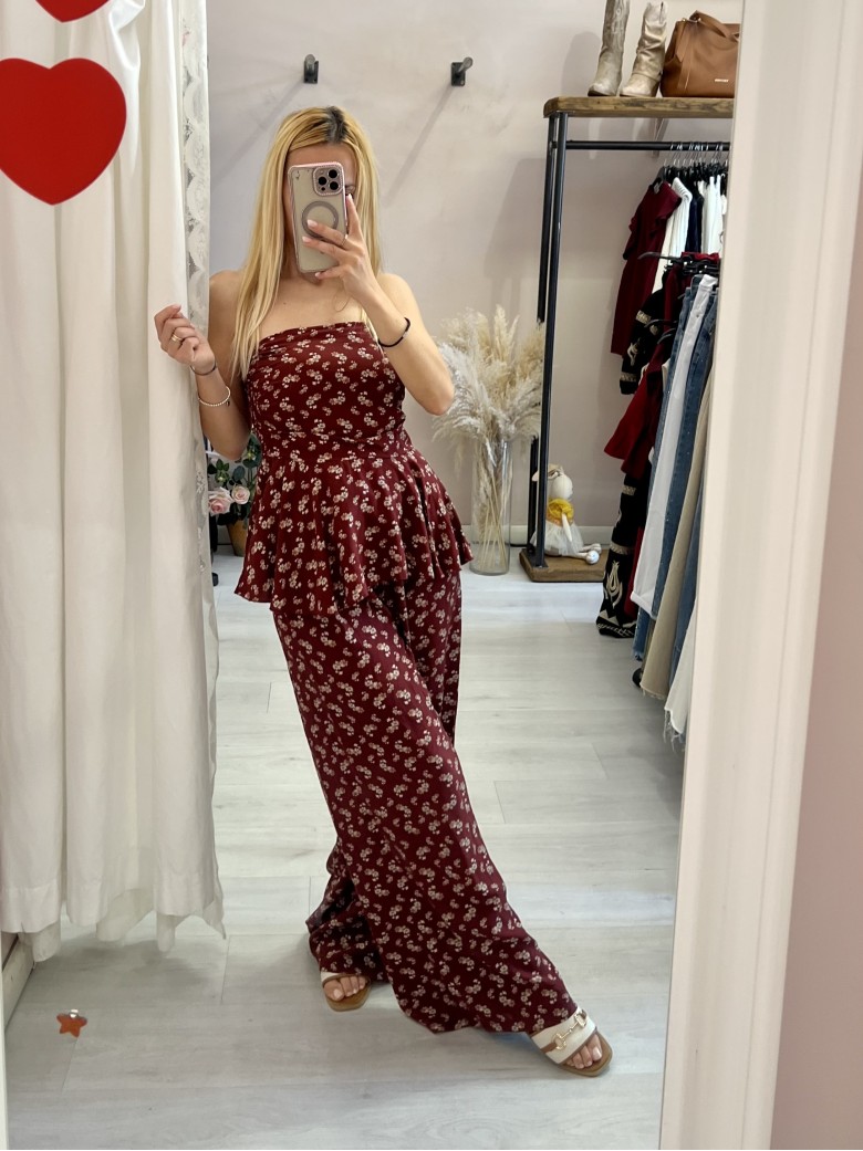 Top Sierra a fascia fiorellini bordeaux