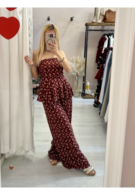 Top Sierra a fascia fiorellini bordeaux