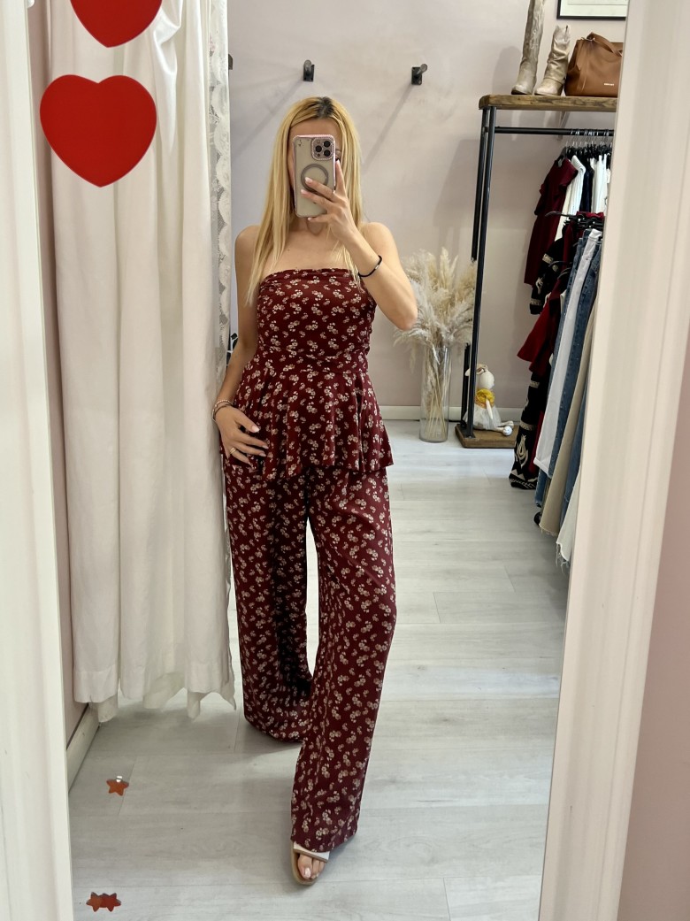 Top Sierra a fascia fiorellini bordeaux