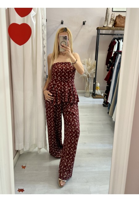 Top Sierra a fascia fiorellini bordeaux