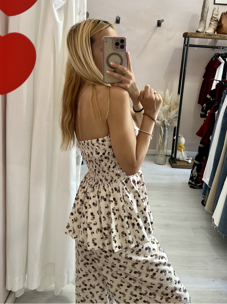 Top Sierra a fascia fiorellini panna