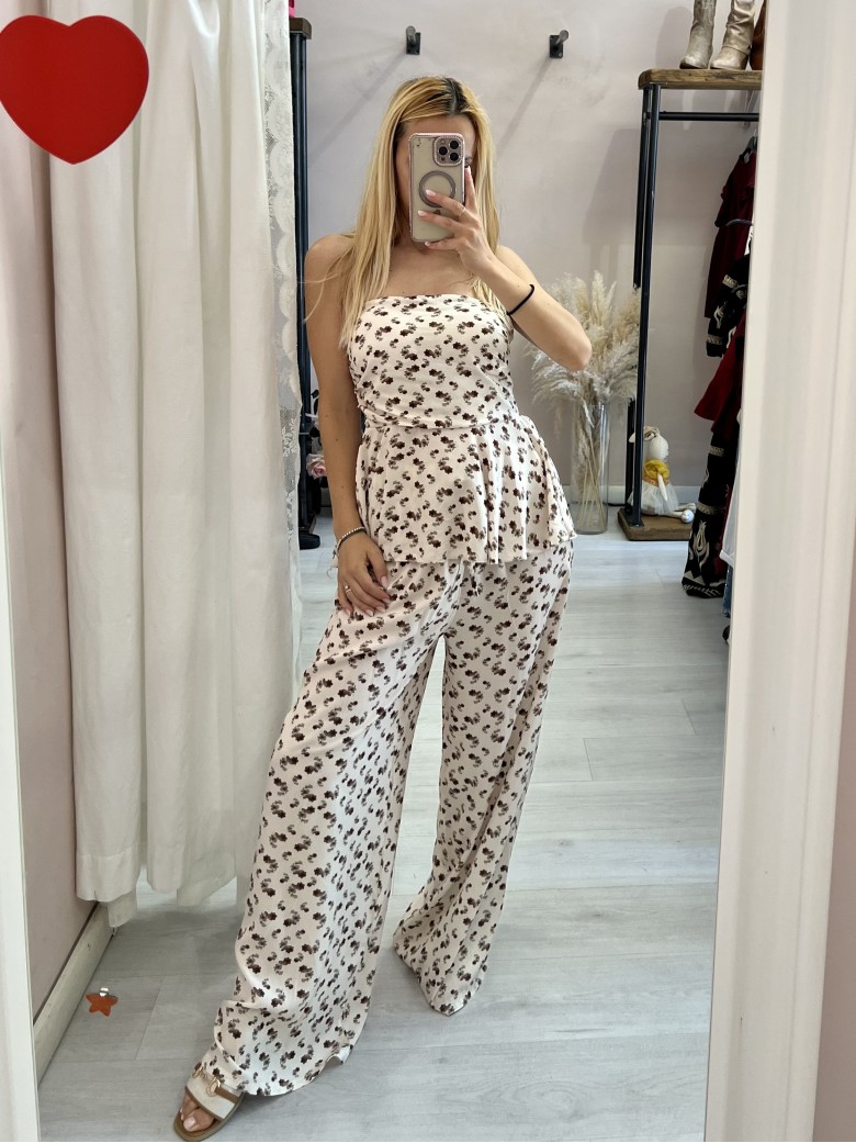 Top Sierra a fascia fiorellini panna