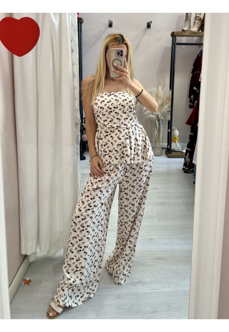 Top Sierra a fascia fiorellini panna