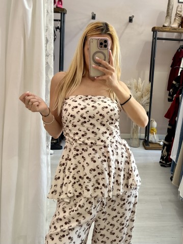 Top Sierra a fascia fiorellini panna