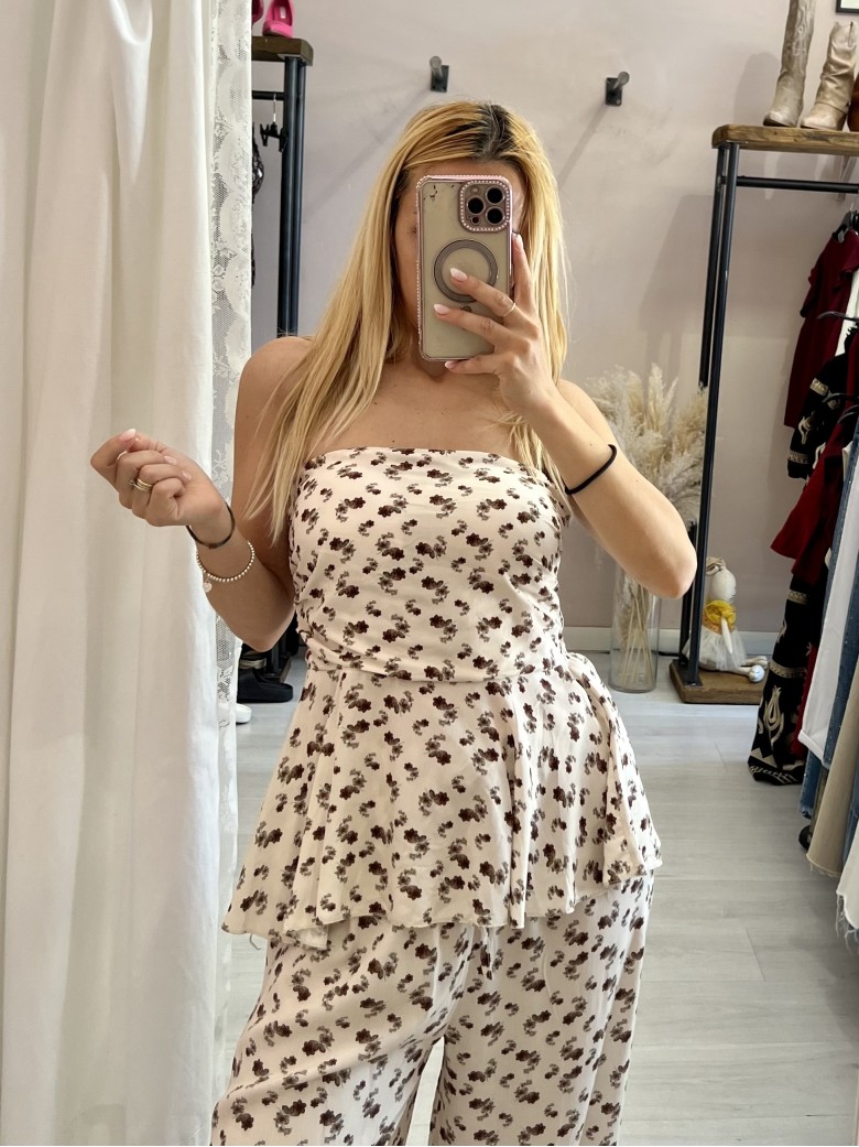 Top Sierra a fascia fiorellini panna