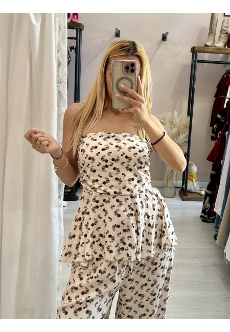 Top Sierra a fascia fiorellini panna