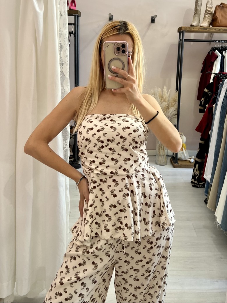 Top Sierra a fascia fiorellini panna