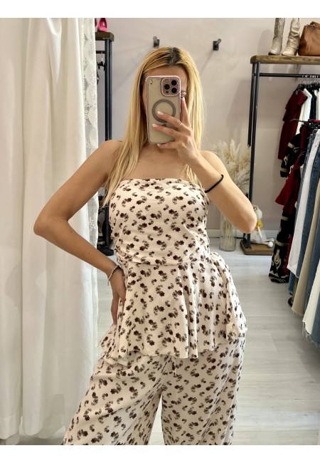 Top Sierra a fascia fiorellini panna