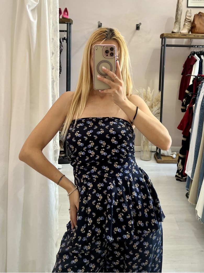 Top Sierra a fascia fiorellini blu