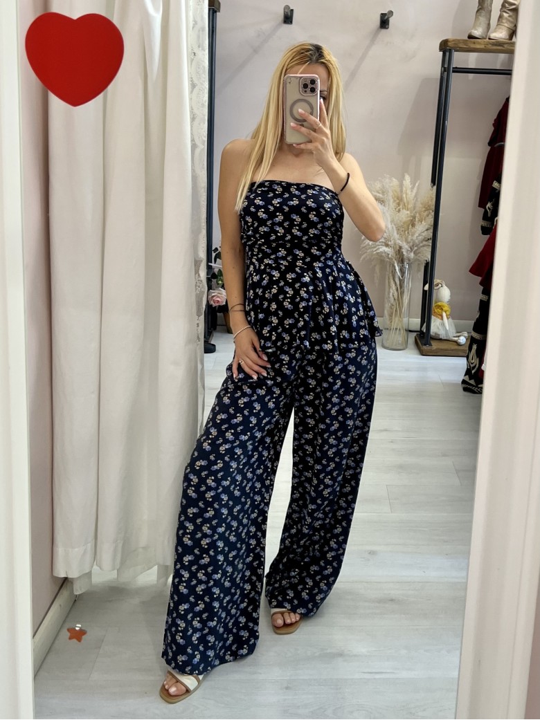 Top Sierra a fascia fiorellini blu