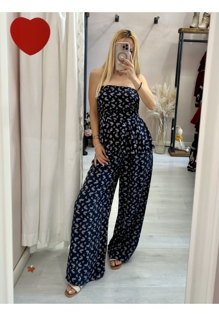 Top Sierra a fascia fiorellini blu