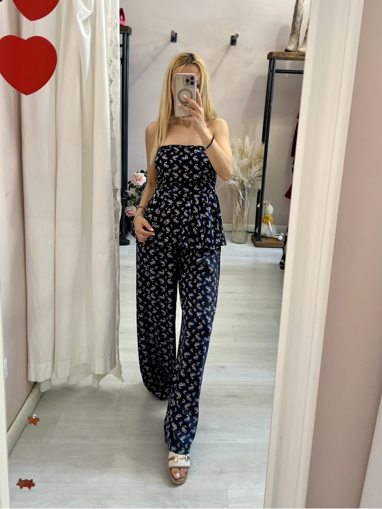 Top Sierra a fascia fiorellini blu