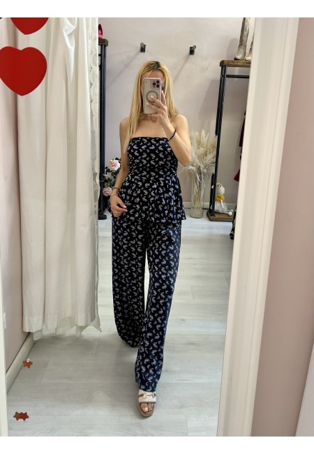 Top Sierra a fascia fiorellini blu